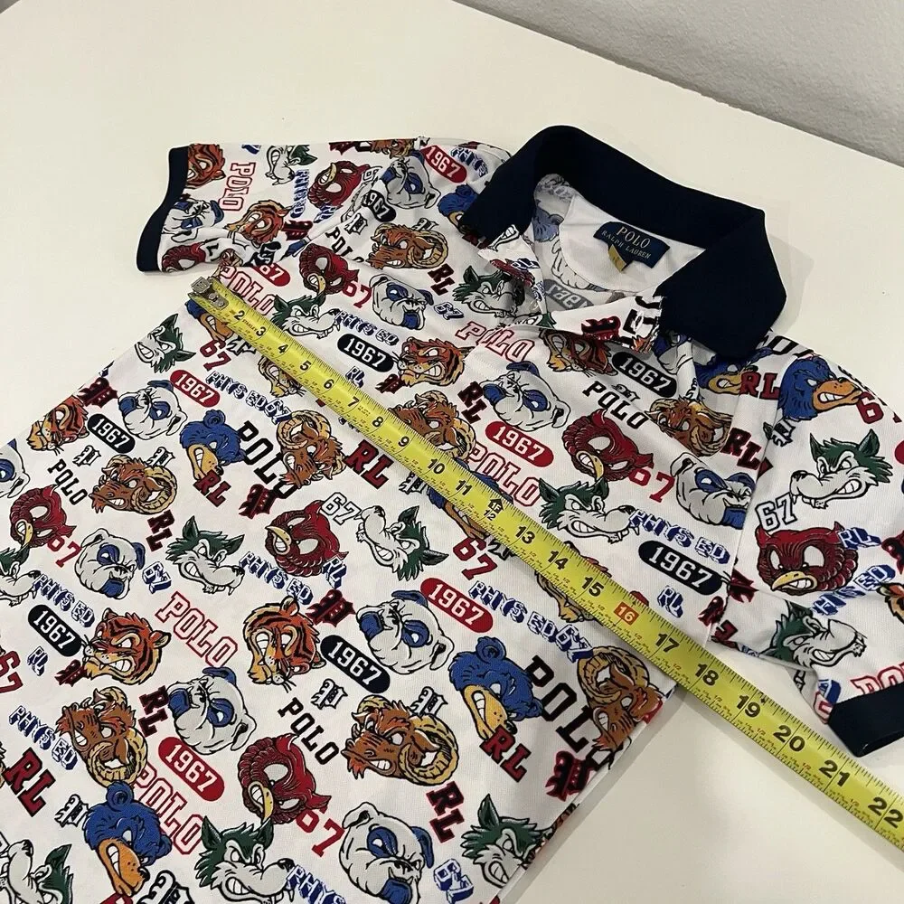Polo Ralph Lauren Boys White Mascot Multi Graphic Print Short Sleeve Polo Shirt